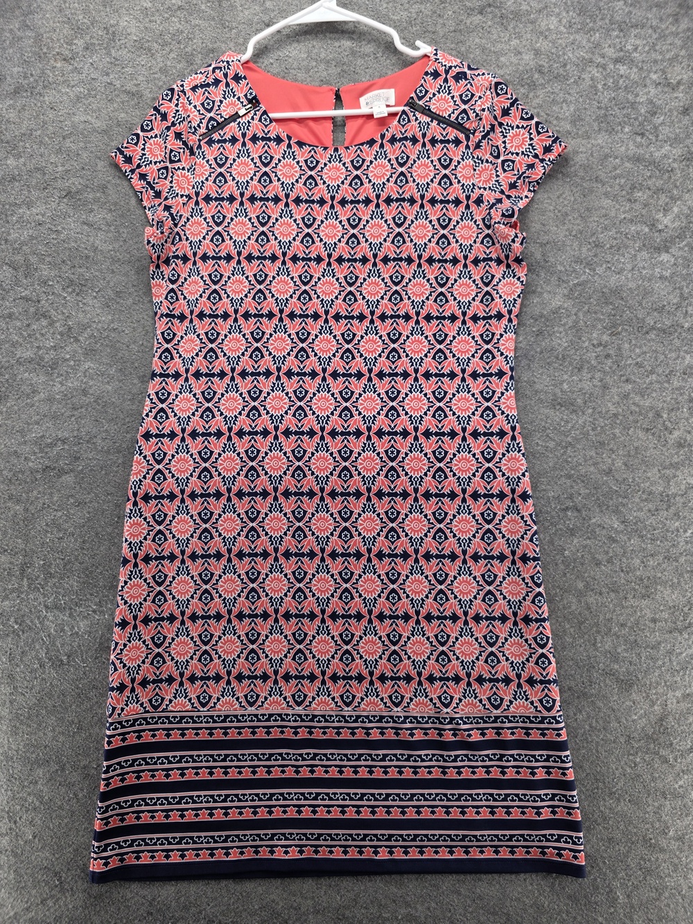 Market & Spruce Dress Womens Medium Pink Navy Geo Print Sheath Lined Stretch